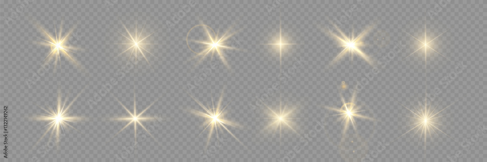 Wall mural yellow glowing light explodes on a transparent background. sparkling magical dust particles. bright 