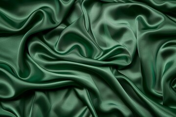 Obraz premium Glossy green satin fabric with soft elegant folds and wave texture