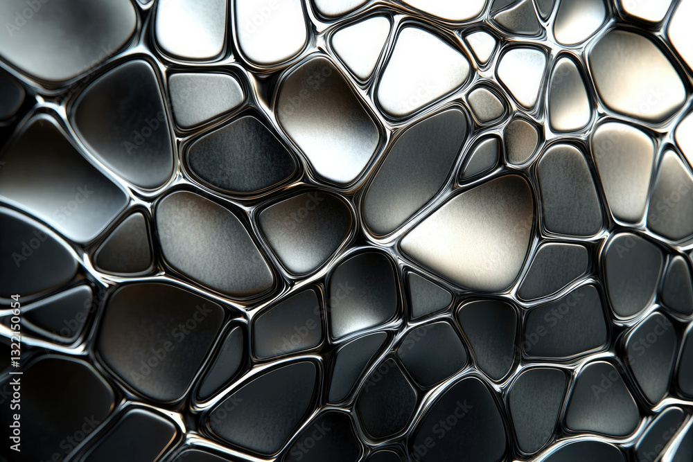 Poster abstract metallic texture resembling a network of interconnected, irregularly shaped, glossy stones.