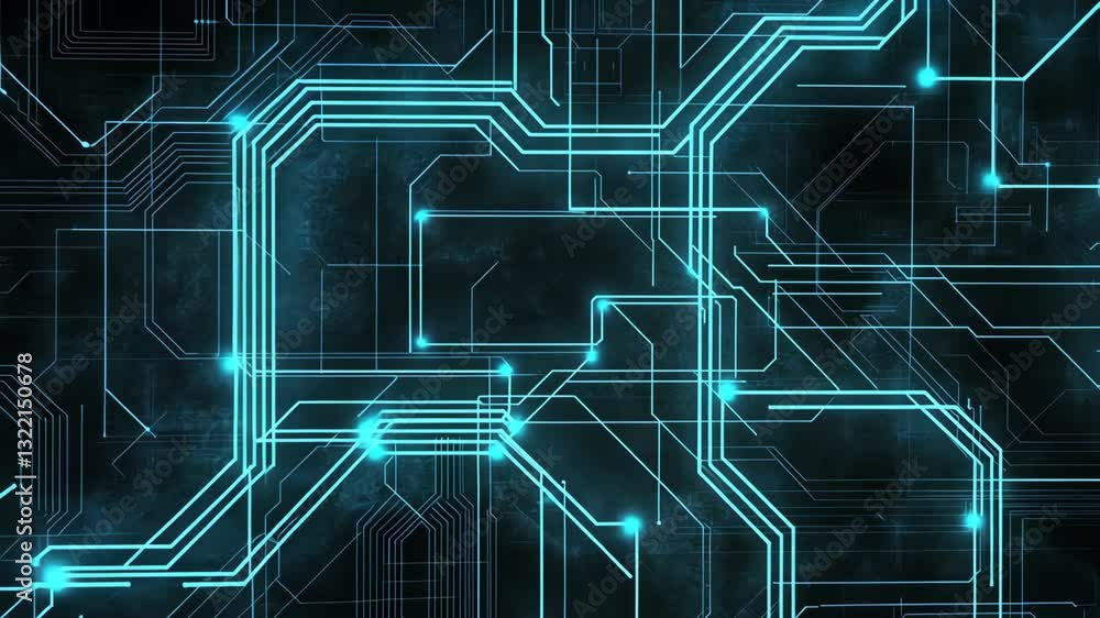 Poster intricate blue circuit design illuminated against a dark background showcasing modern technology's c