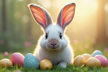 White Rabbit with Easter Eggs