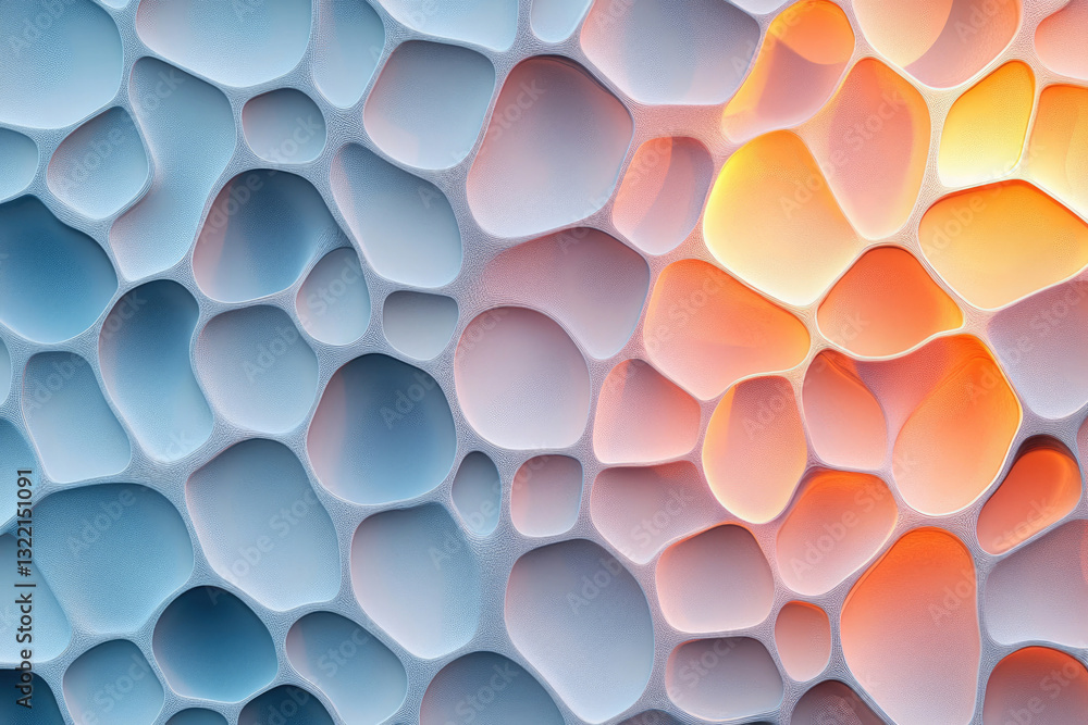 Poster abstract background with interconnected organic shapes, gradient color transition from cool blue to 
