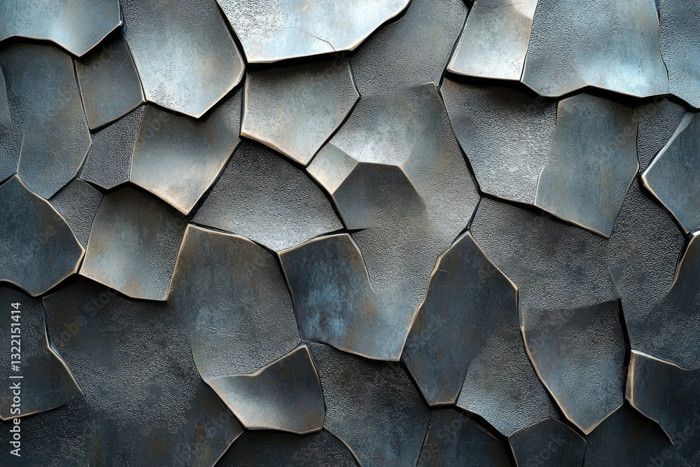 Poster abstract dark metallic texture with irregular, fragmented, polygonal shapes resembling cracked stone