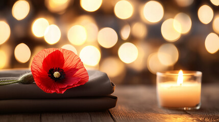 Memorial Day tribute with poppy flower on veteran's uniform