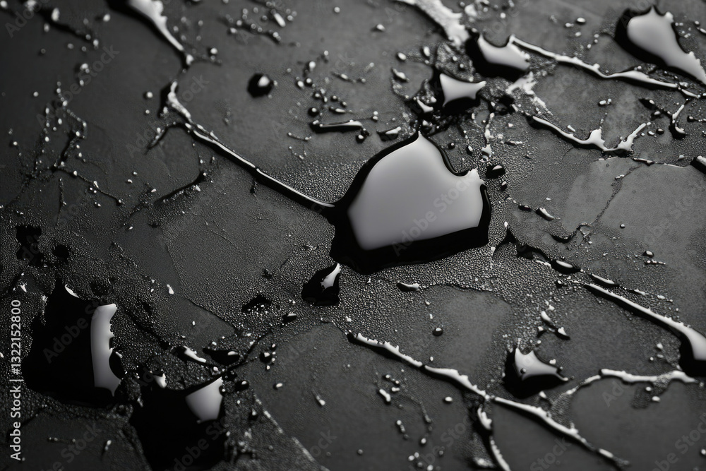 Poster Water droplets spread across a dark textured surface, creating abstract patterns.