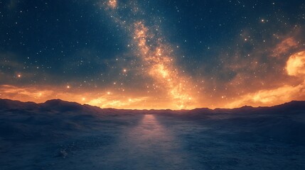 A glowing trail of stardust leading across a serene desert landscape
