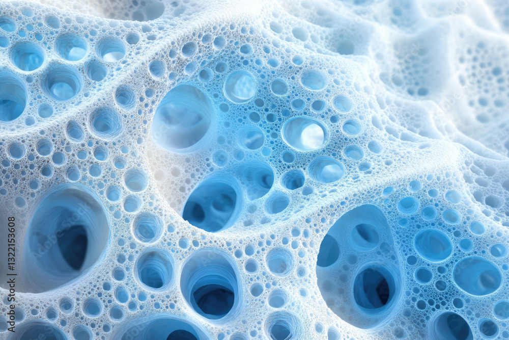 Poster Abstract 3D rendering of a porous, cavernous structure with interconnected cavities, resembling a sponge or bone.