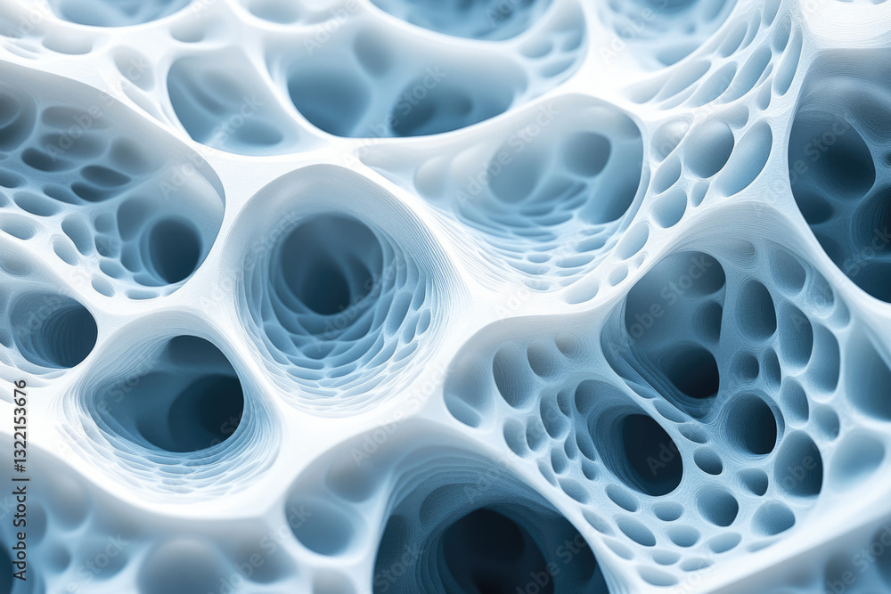 Aufkleber Abstract 3D rendering of a porous, interconnected structure resembling a complex network or cellular foam.