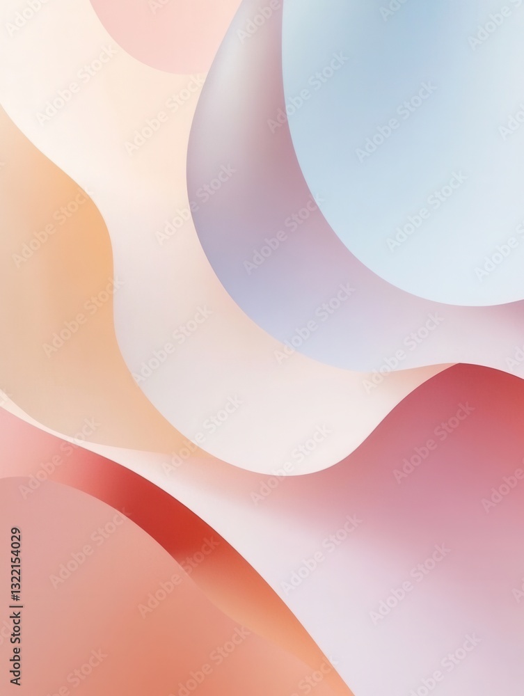 Poster Soft overlapping geometric shapes create a modern minimalist background in pastel tones with smooth gradients and subtle drop shadows for creative use