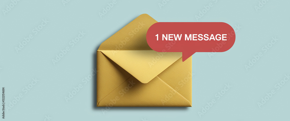 Poster yellow envelope with red notification banner showing 