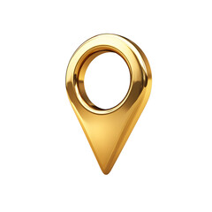 Glossy Gold Location Pin Icon on Transparent Background