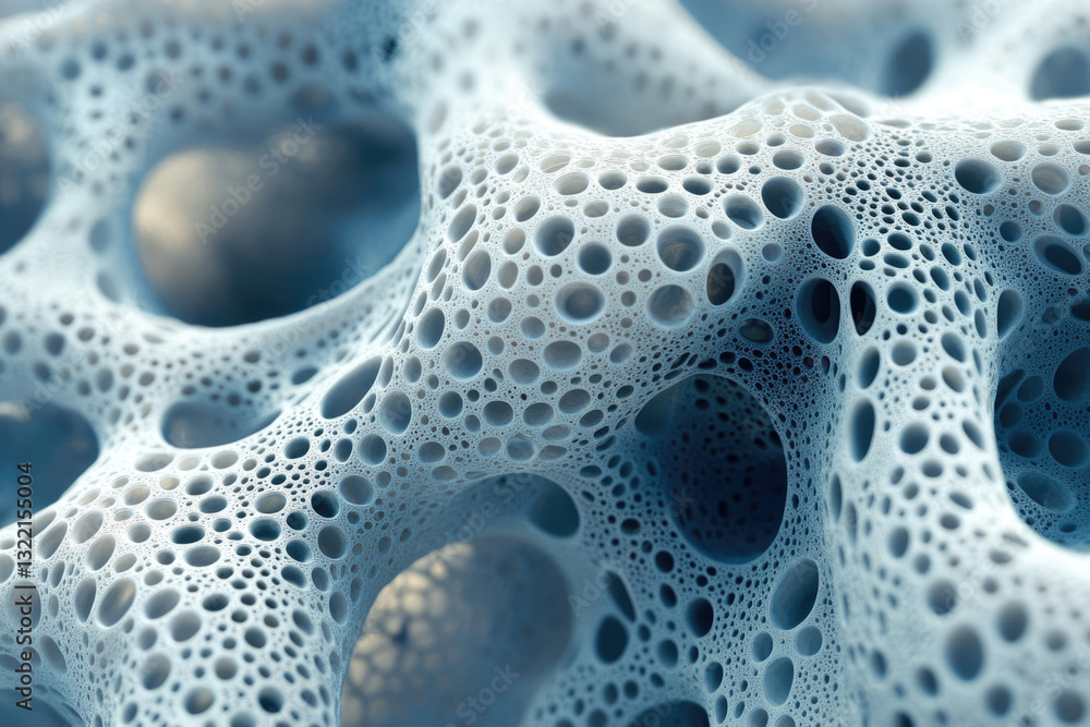 Aufkleber Abstract 3D rendering of a porous, cavernous structure with interconnected holes, resembling a complex network or sponge-like material.