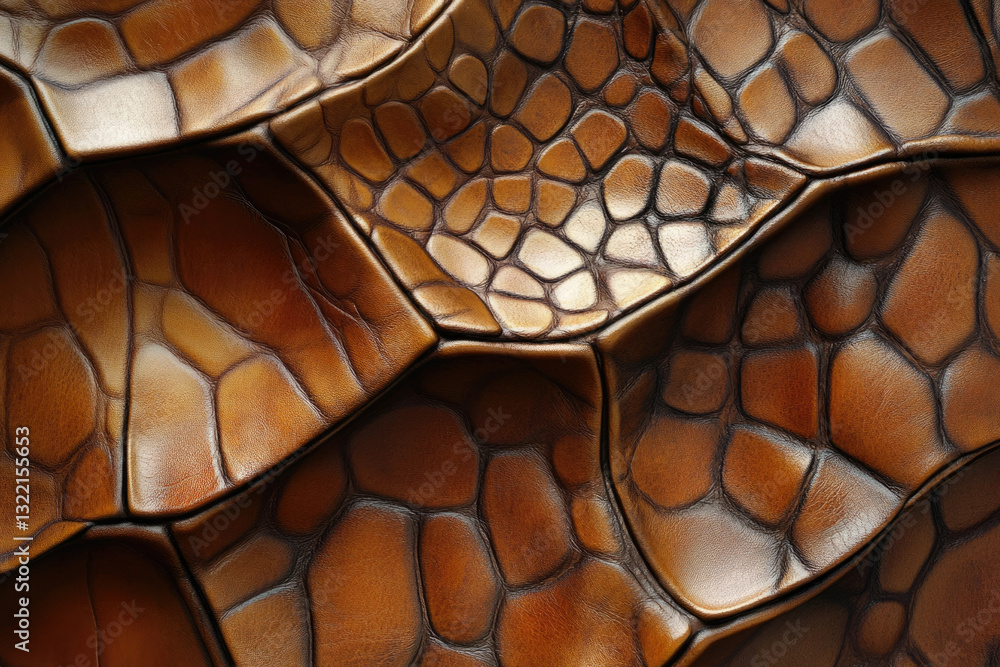 Poster close-up of textured brown leather with a unique, three-dimensional, crocodile-like pattern.