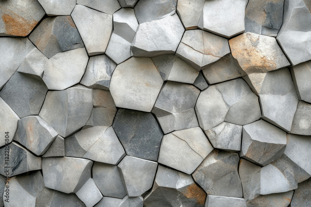 Poster Irregularly shaped grey stones create a textured wall, showcasing a unique and abstract pattern.