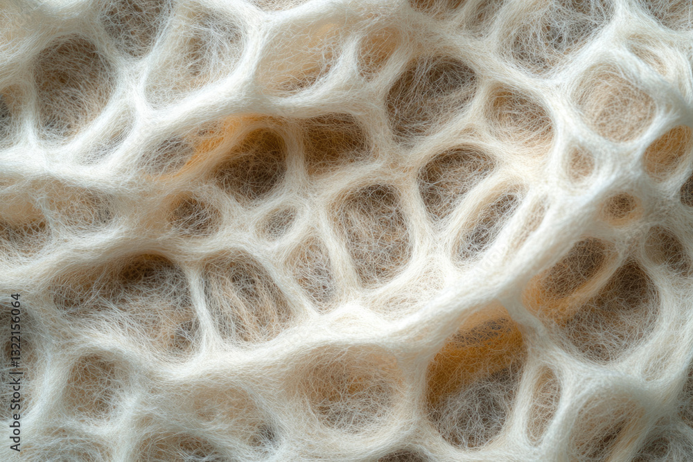 Poster intricate network of fine, light beige fibers forming a complex, textured surface.
