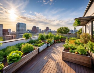 Fototapeta premium vibrant urban garden on a rooftop in the city