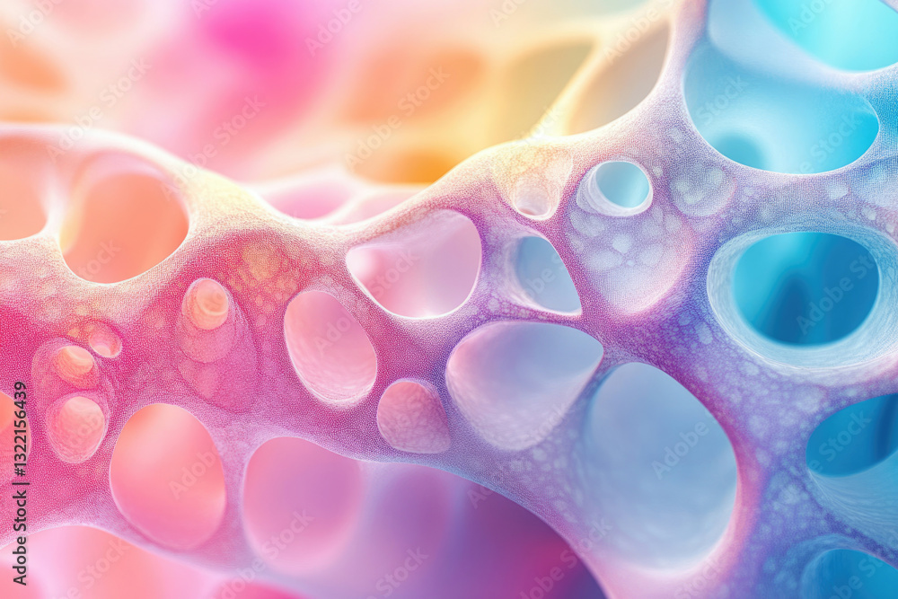 Aufkleber abstract pastel-colored network with interconnected porous structures resembling a sponge or bone.