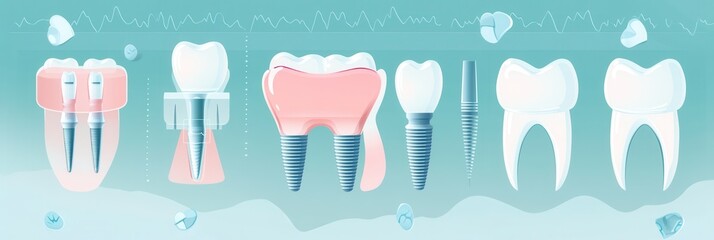 Step-by-step guide to dental implant placement with smooth infographic design in soft blue tones