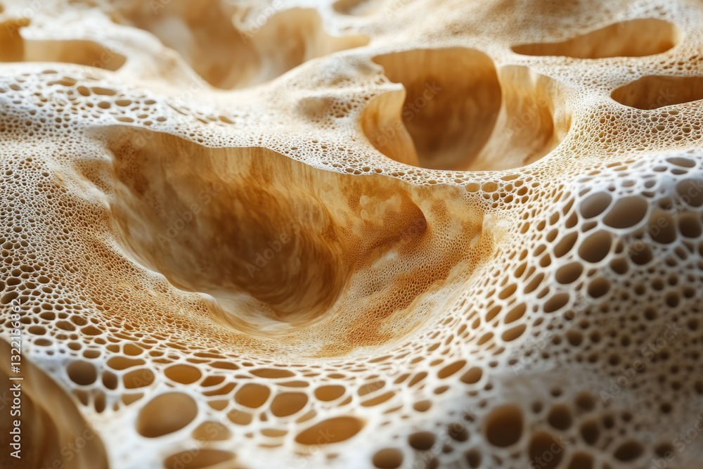 Poster Abstract image of a porous, sponge-like texture with a cave-like structure and bubbly surface.