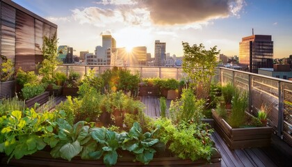 Fototapeta premium vibrant urban garden on a rooftop in the city
