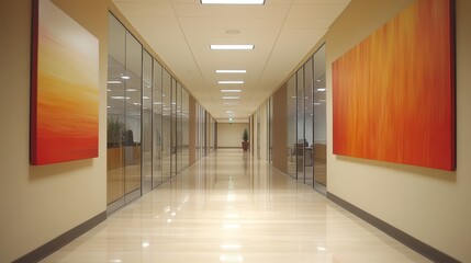 Business corridor art display modern office building interior photography professional environment linear perspective