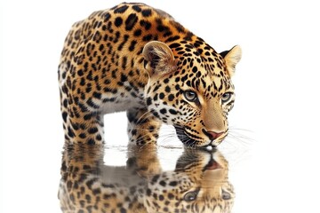 Naklejka premium Majestic Leopard Approaching Water Source in Natural Habitat