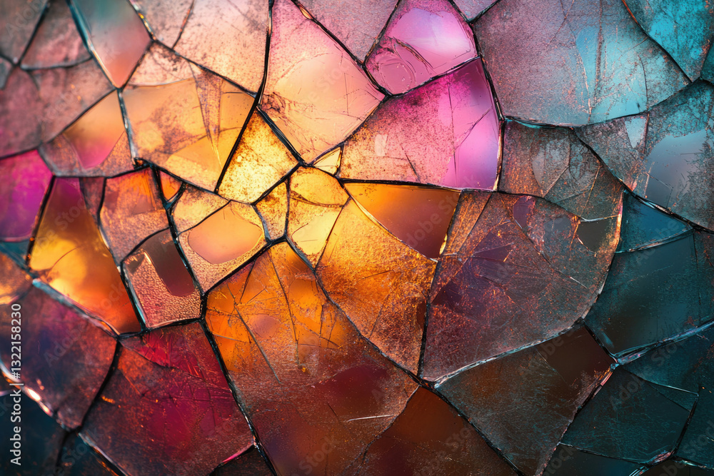 Aufkleber abstract image of shattered glass with warm and cool tones creating a mosaic effect.