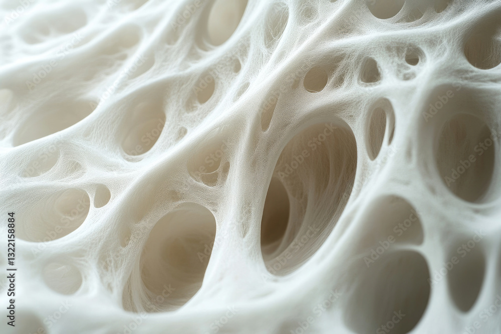 Poster Intricate web-like structure with numerous holes, resembling a porous material or organic texture.