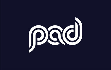 Obraz premium PAD Creative Unique Modern Letter Logo Design. Stylized logo featuring a unique letter design, presenting abstract minimalist aesthetics and modern appeal.