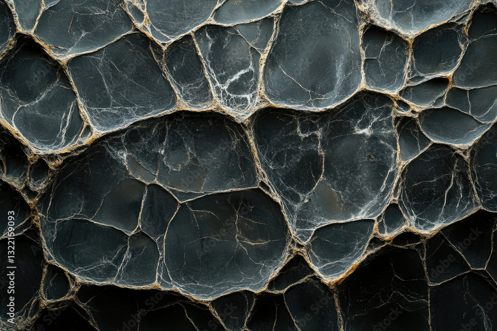 Poster dark, textured surface resembling cracked stone or dried earth with a web-like pattern.