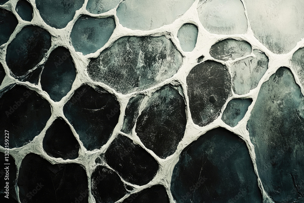 Poster Abstract dark stone wall texture with white grout lines, creating a unique pattern.