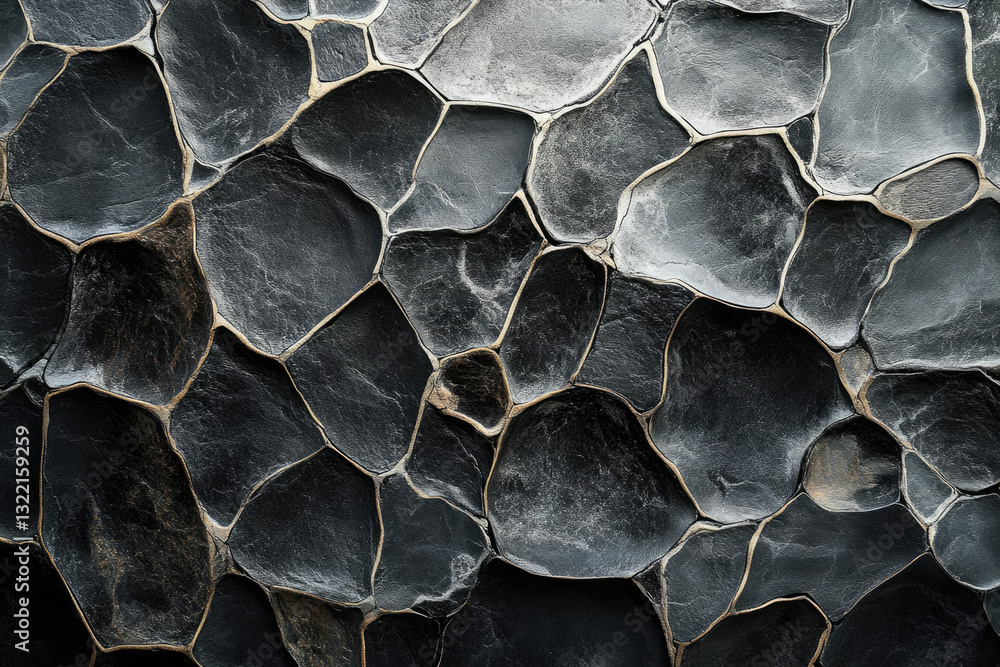 Poster abstract dark gray stone wall with irregular shapes and gold veining, creating a textured pattern.