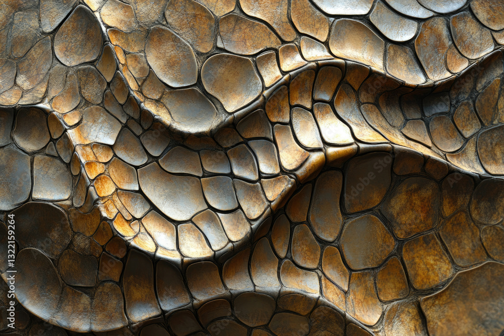 Poster Abstract textured background with a wavy, scaly, stone-like pattern in shades of brown and gold.