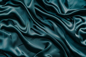 Fototapeta premium Dark teal silk fabric with glossy highlights and smooth flowing texture