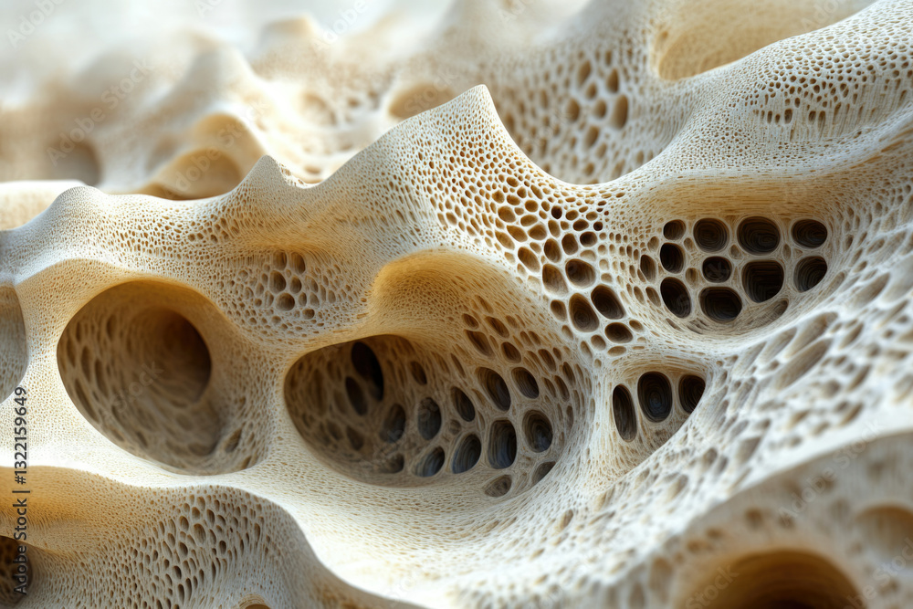 Aufkleber abstract 3d render of a porous, cavernous structure resembling bone or coral.
