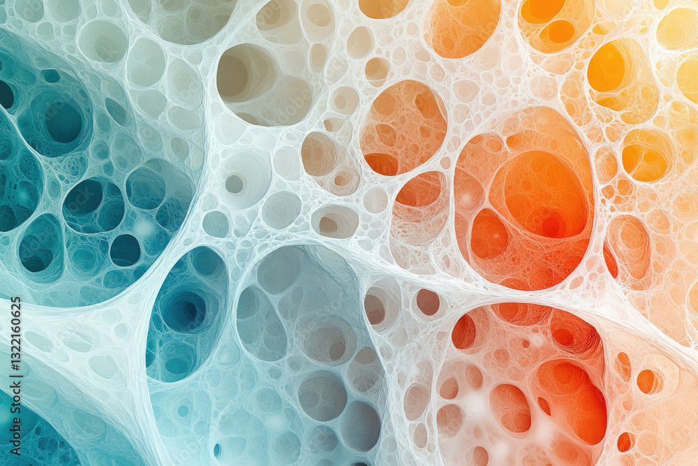 Poster abstract fractal art depicting a complex network of interconnected cavities and veins, resembling a 