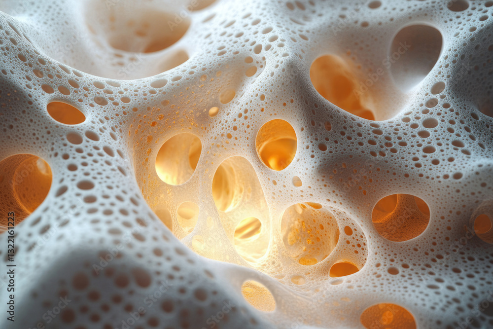 Aufkleber abstract 3d render of a porous, foam-like structure with glowing interior cavities.