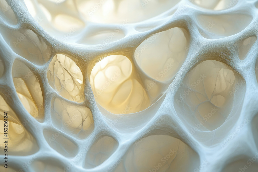 Poster Intricate network of interconnected spaces, resembling a complex biological structure or porous material.