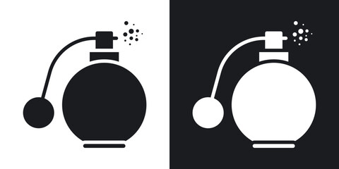 Round perfume bottle icons in solid black and white collection