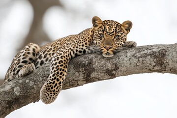Majestic Leopard Relaxing on a Tree Branch in Natural Habitat