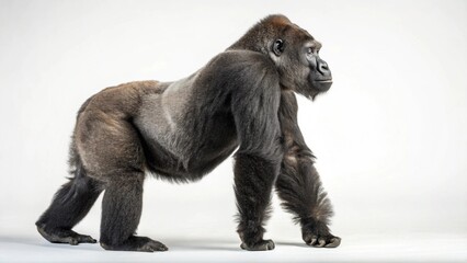 Fototapeta premium Cross River Gorilla in full view on white studio background