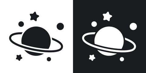Planet saturn icons in solid black and white collection © Abstractor