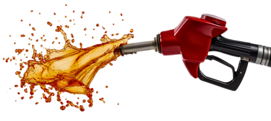 Energy Fuel and Oil Splash in Gasoline Pump Station Isolated Background