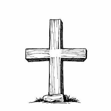 The Symbol of Faith: A simple yet profound sketch of a wooden cross, embodying the core tenets of faith, hope, and redemption, standing as a testament to spiritual devotion.