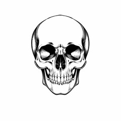 Obraz premium Skull in Detail: Intricately detailed illustration of a human skull, rendered in stark black and white.