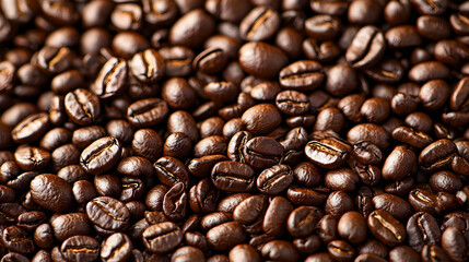 Naklejka premium Close Up View Of Roasted Brown Coffee Beans With Rich Texture And Aromatic Flavor Ideal For Background Or Food And Drink Concepts