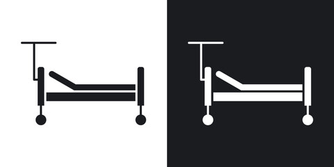 Hospital bed icons in solid black and white collection
