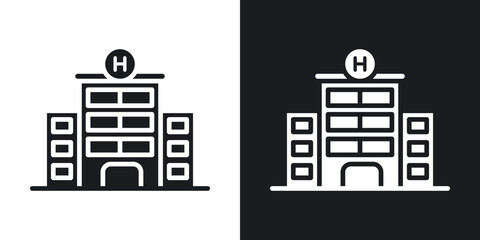 Hospital icons in solid black and white collection