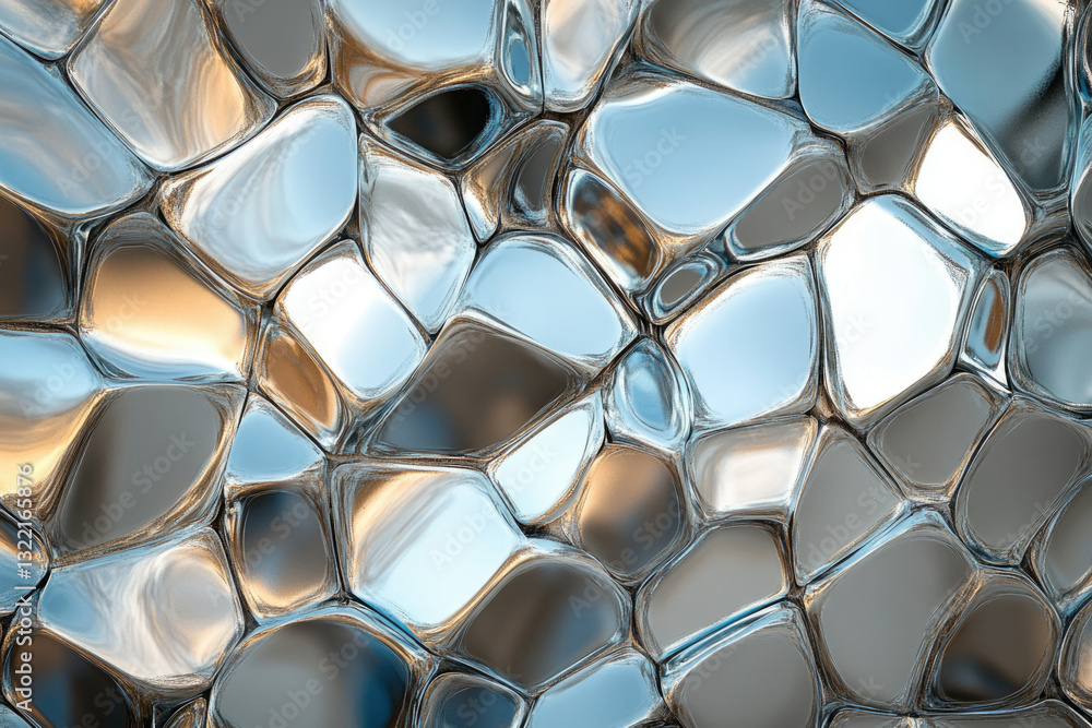 Aufkleber abstract image of a metallic, reflective surface with irregular, cell-like shapes.