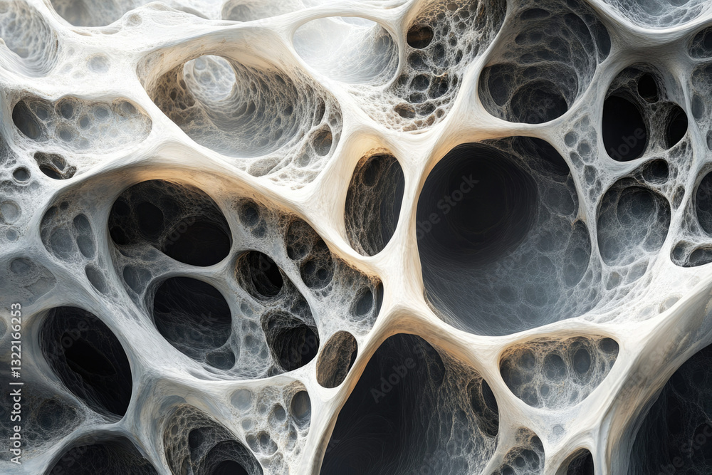 Aufkleber Abstract 3D rendering of a complex, porous, organic structure resembling bone or a network.